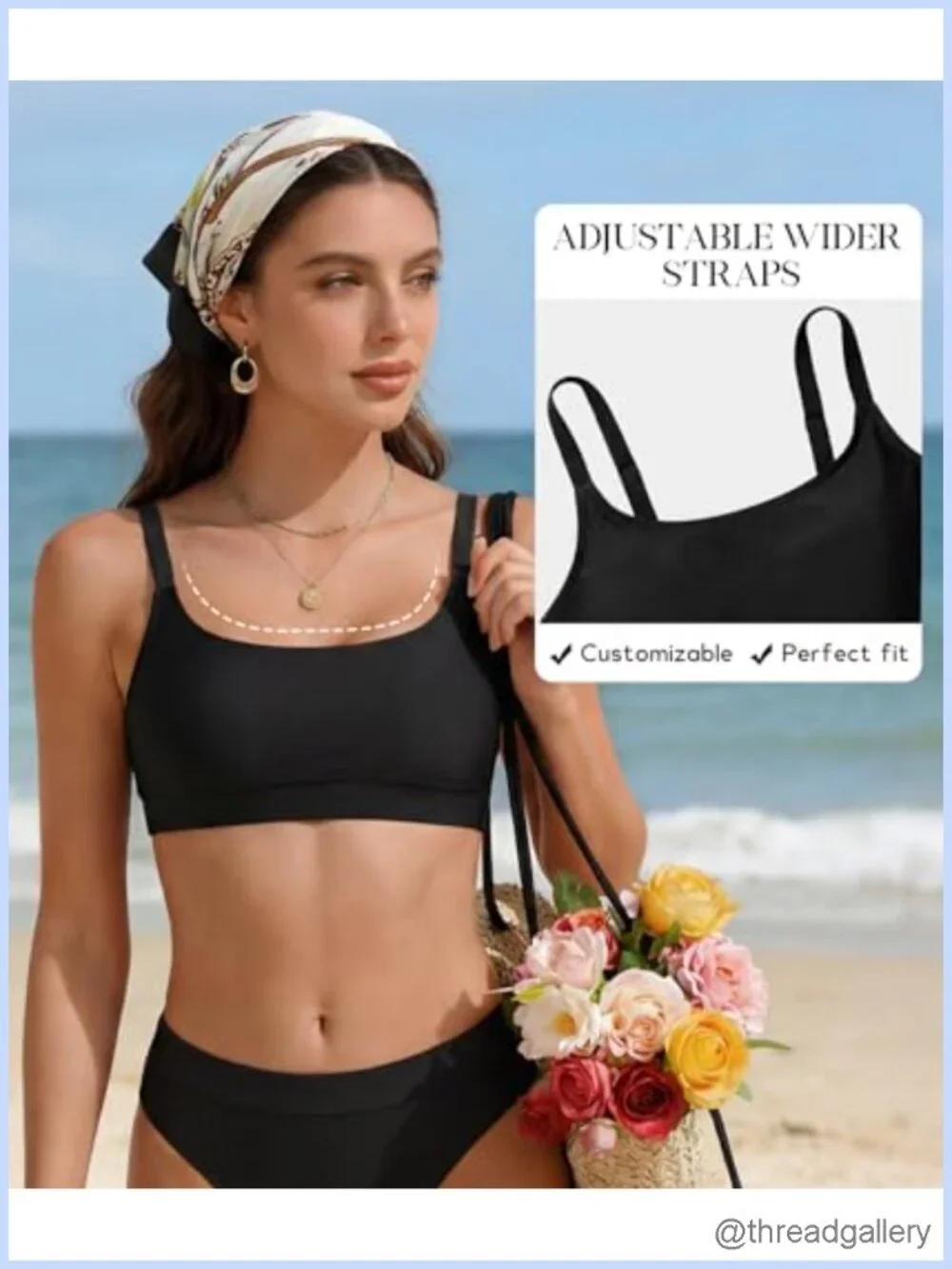 Wirefree Swim Bra Top with Adjustable Straps Removable Cups Athletic Bikini